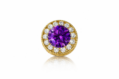 14k Yellow Gold Halo Round Pendant