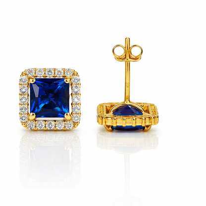 14k Yellow and White Gold Cushion Stud Earrings with Push Back
