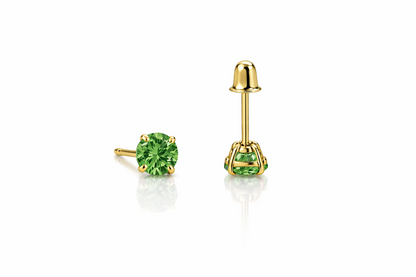 14K Solid Yellow Gold 4mm Round Birthstone screw back Earrings