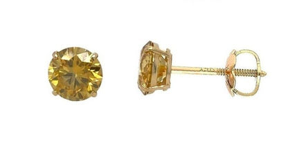 14K Gold GRA Certified D-VVS1 Round Yellow Moissanite Screw Back Studs Earrings