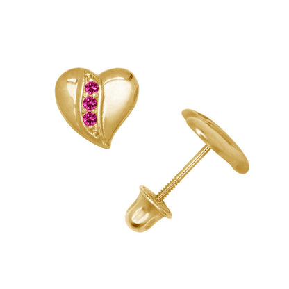 14K Yellow & White Gold Pretty Heart Shaped CZ Stud Earrings for Women