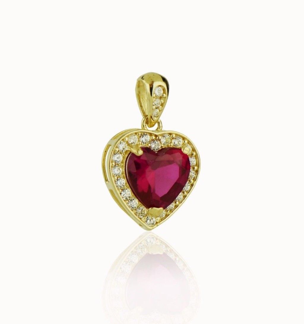 14k Yellow Gold CZ Halo Heart Pendant