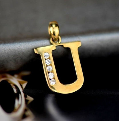 14k Solid Yellow Gold Letter Initial CZ Pendant