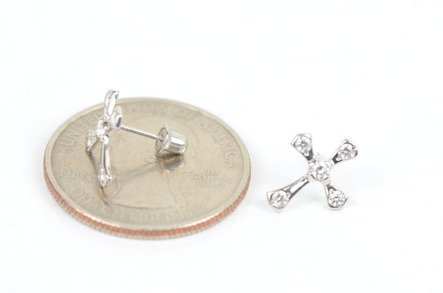 14K Yellow or White Gold Cubic Zirconia Cross Earrings