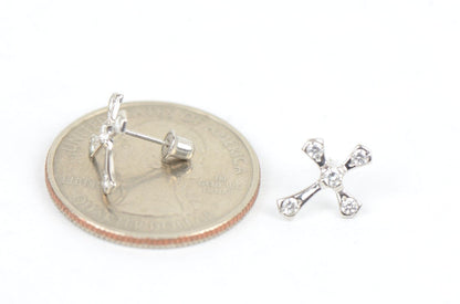 14K Yellow or White Gold Cubic Zirconia Cross Earrings