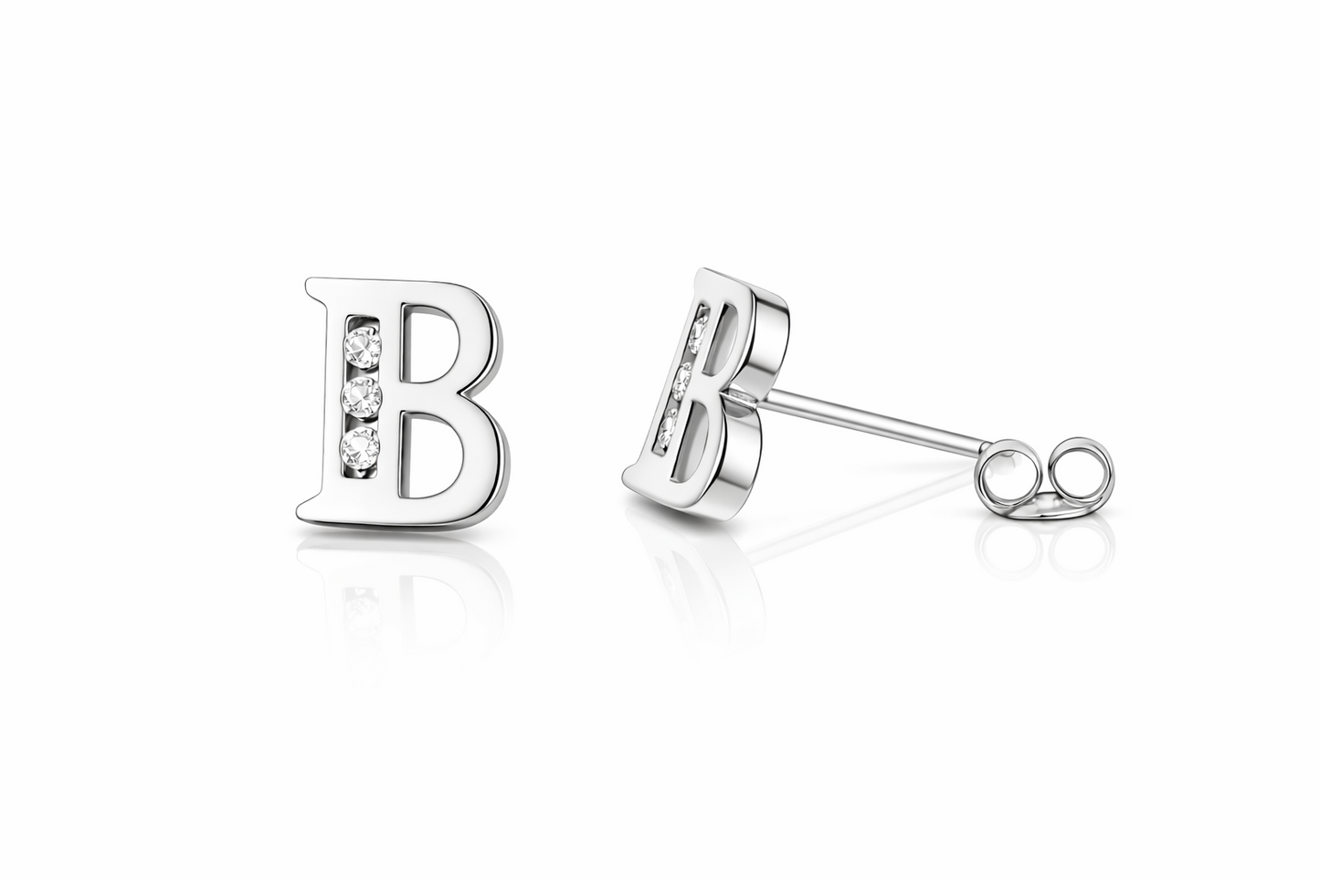 14k Yellow or White Gold Initial Letters CZ Stud Earrings