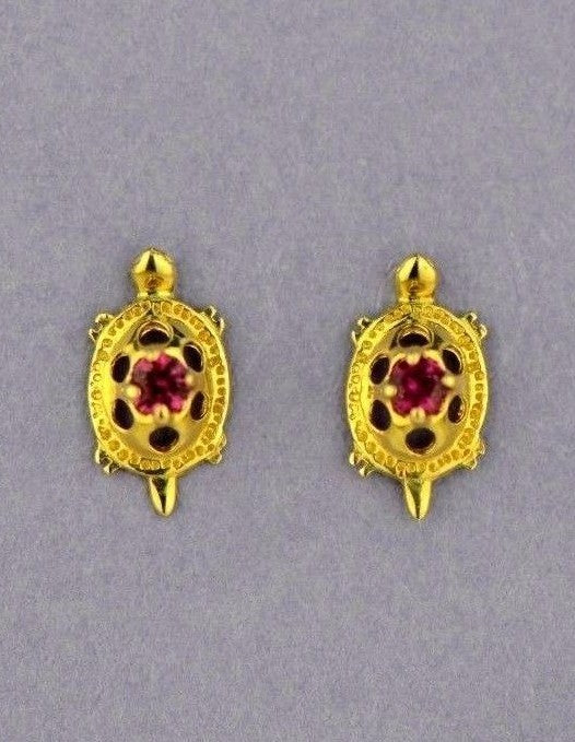 14k Yellow Gold Turtle CZ Stud Earrings Screw Back