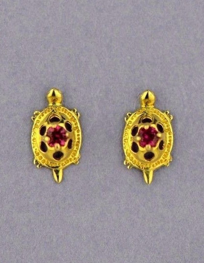 14k Yellow Gold Turtle CZ Stud Earrings Screw Back