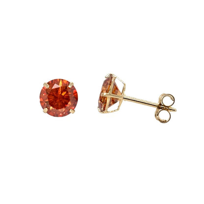 14K Gold GRA Certified D-VVS1 Round Orange Moissanite Push Back Studs Earrings