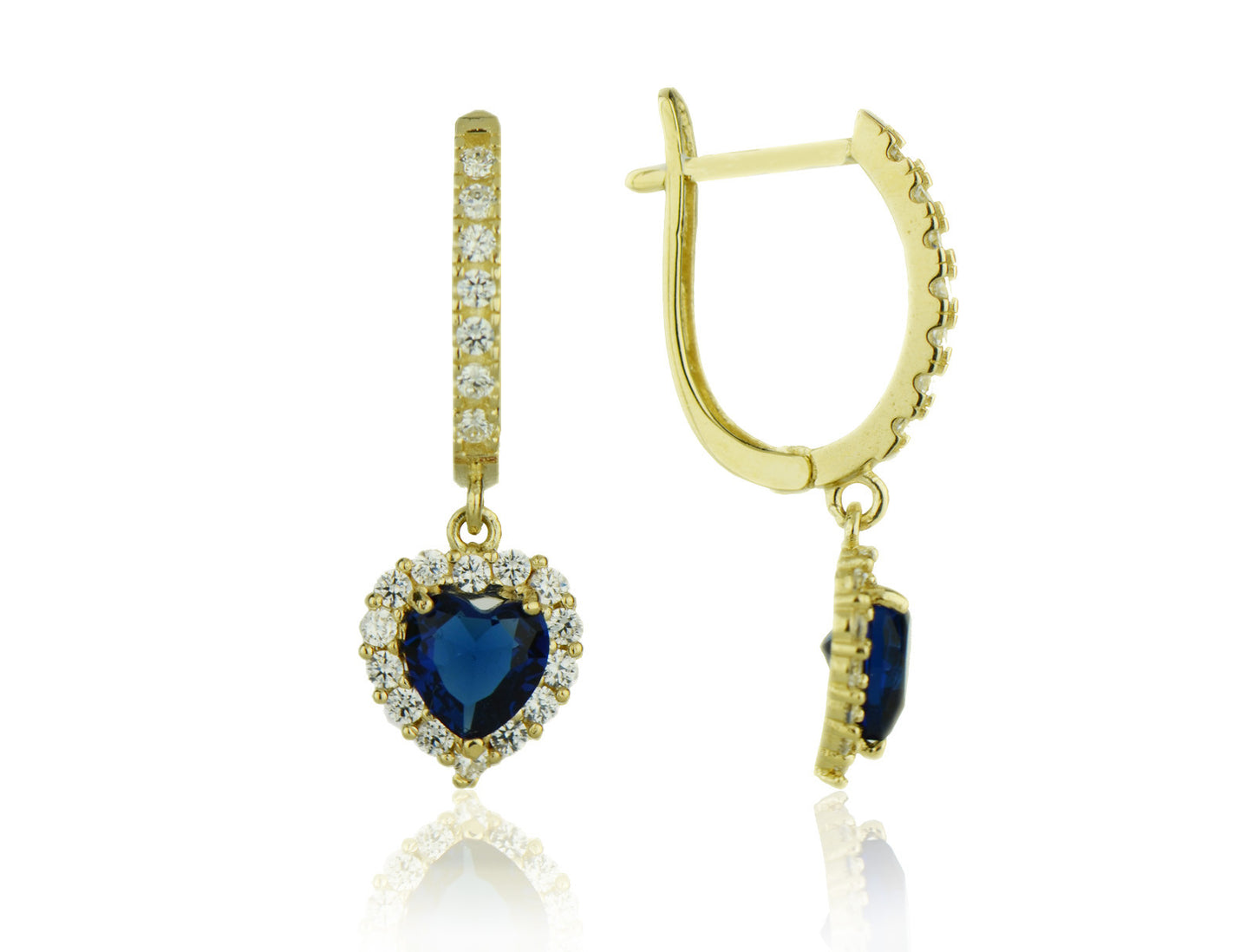 14k Yellow Gold Halo Heart Dangle Leverback Earrings