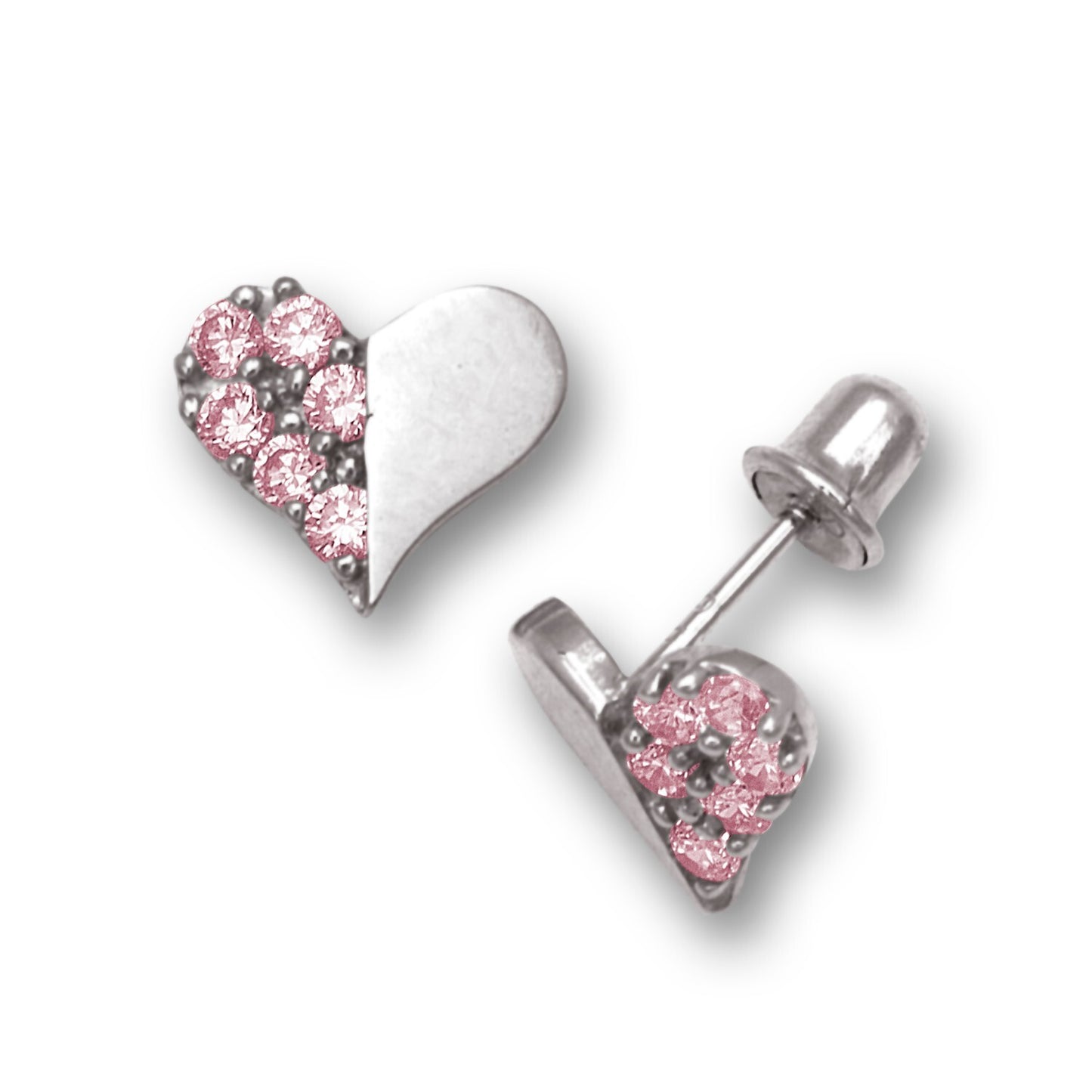 14K Yellow & White Gold Love Heart CZ Stud Earrings for Women