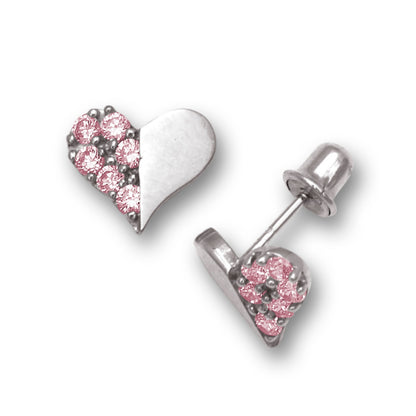 14K Yellow & White Gold Love Heart CZ Stud Earrings for Women