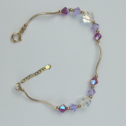 14K Yellow Gold Elegant Crystals Bracelet Kids Baby Girls & Boy -With Extension