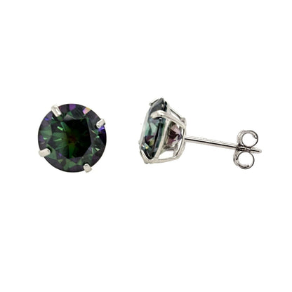 14K Gold GRA Certified D-VVS1 Rainbow Green Moissanite Push Back Studs Earrings