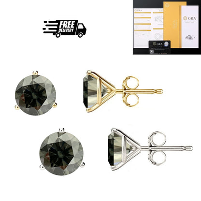 14KGold GRACertifiedD-VVS1 Grey Moissanite Martini Push Back Stud Earrings