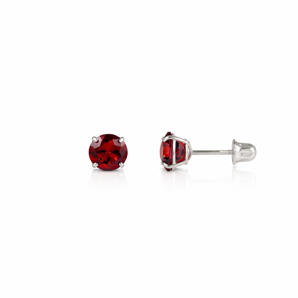 14K Solid White Gold 3mm Round Birthstone Stud Earrings with screw back