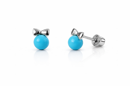 14k Yellow Gold Bow Tie Turquoise Stud Earrings/ Screw Back