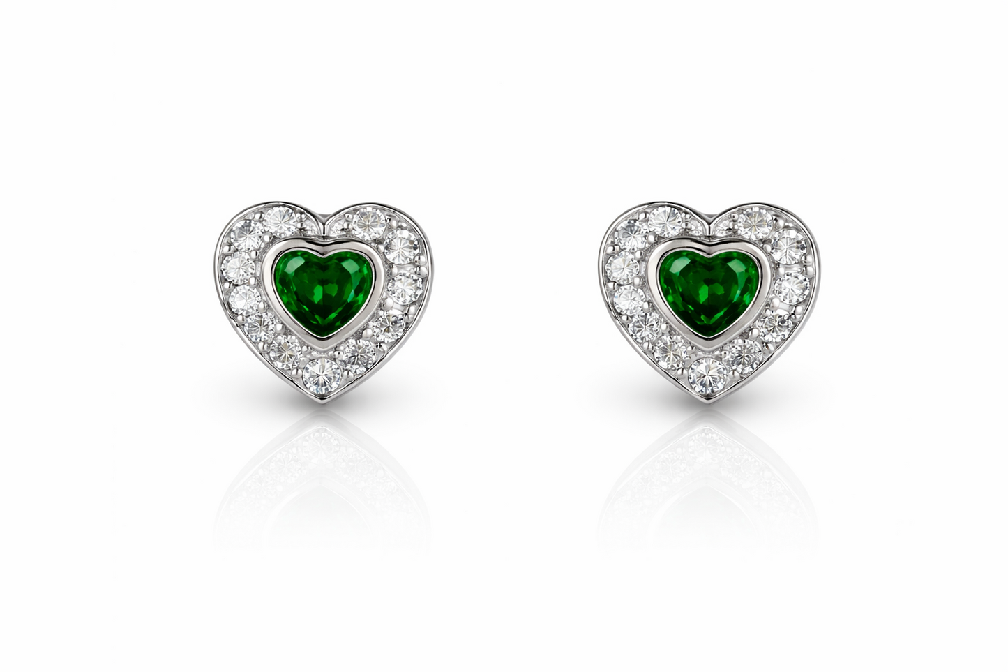 14k Solid White Gold Halo Heart Stud Earrings