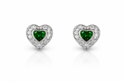 14k Solid White Gold Halo Heart Stud Earrings