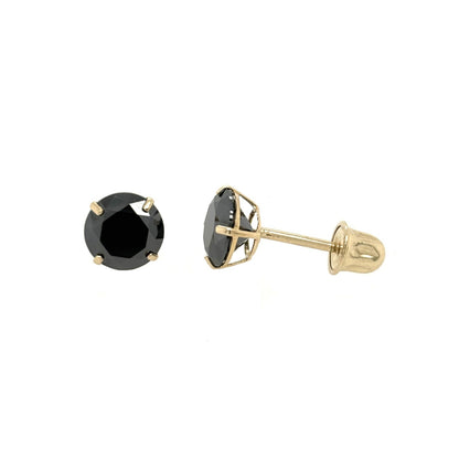 14K Gold GRA Certified D-VVS1 Round Black Moissanite Screw Back Studs Earrings
