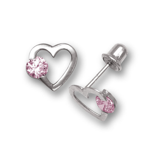 14k White Gold CZ Open Heart Stud Earrings