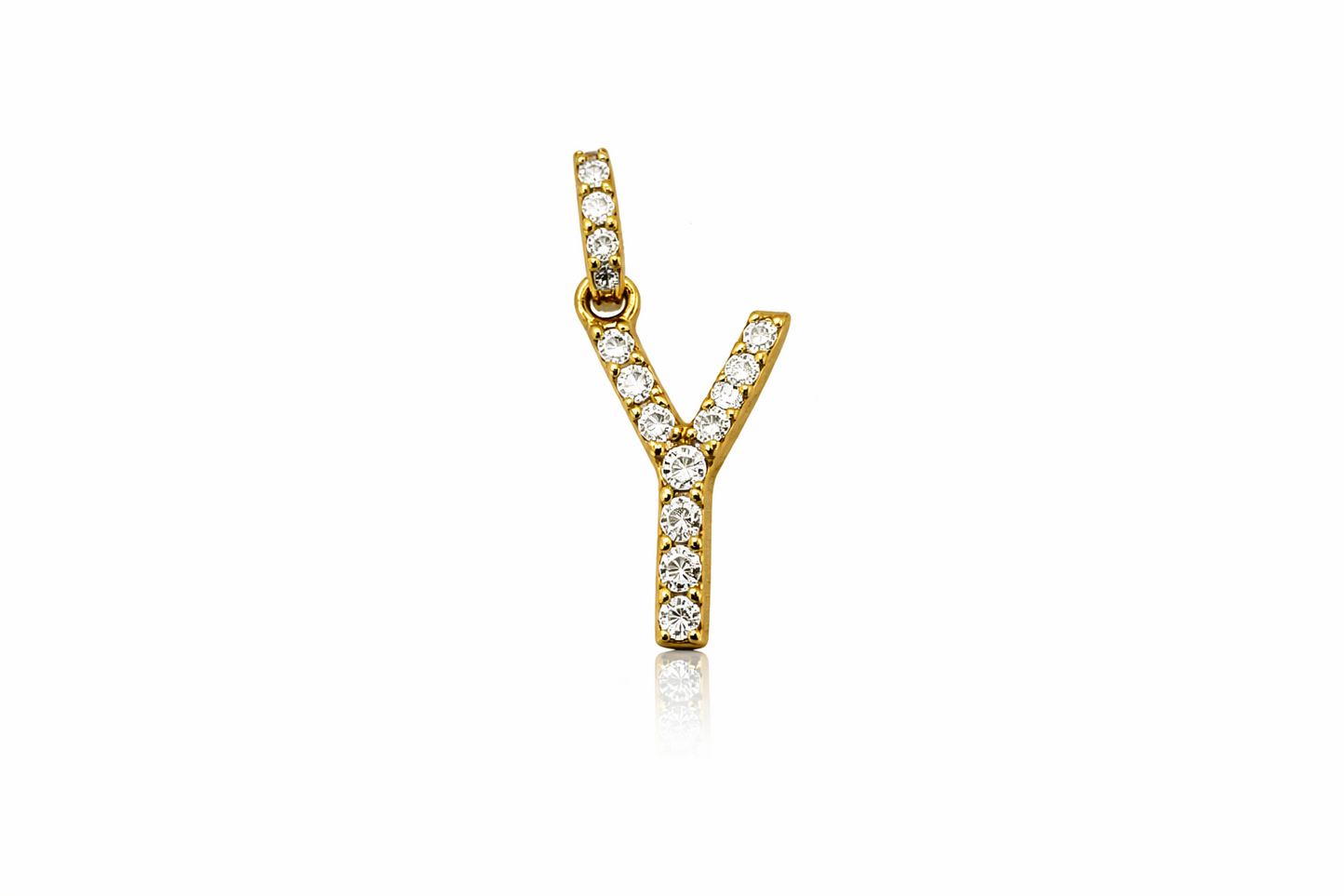 14k Yellow Gold Initial Letter CZ Pendant: Medium