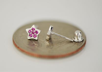 14k White Gold CZ Star Stud Earrings