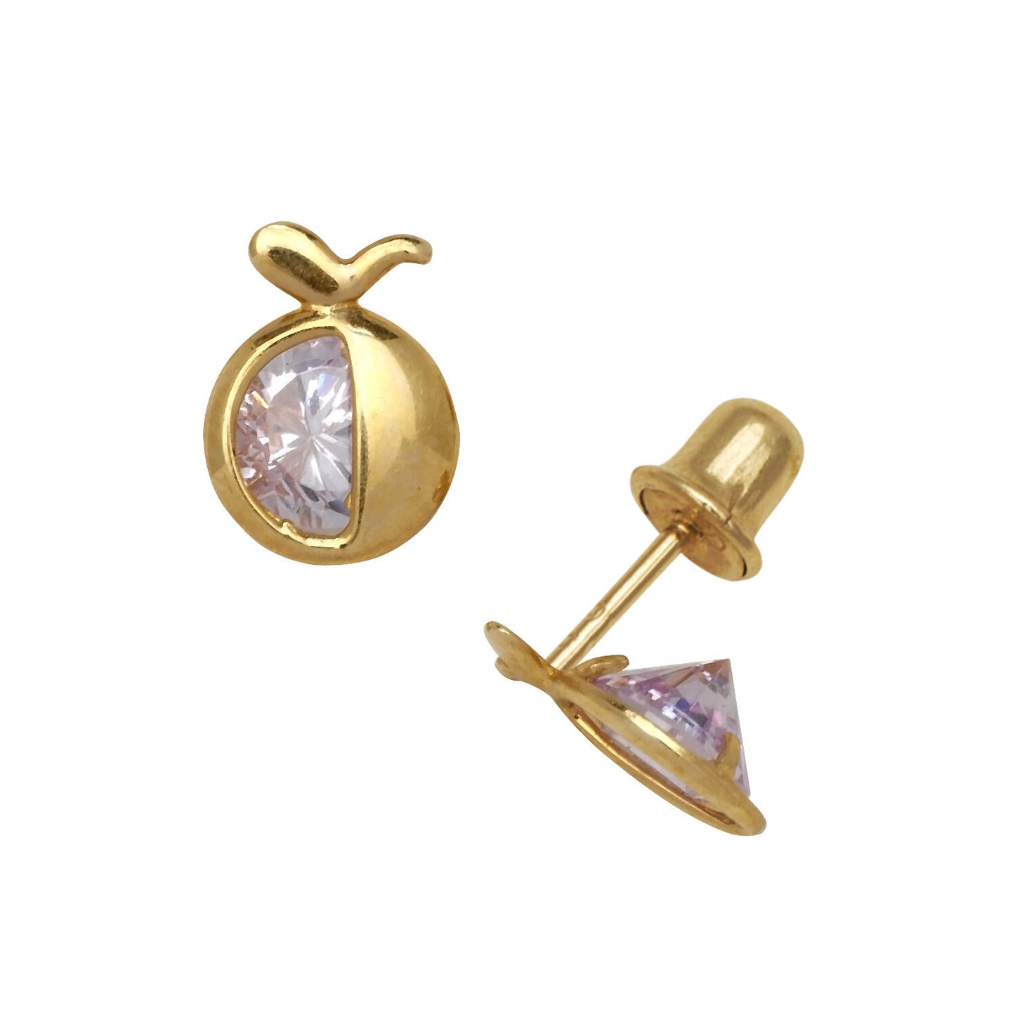 14k Yellow Gold  Apple CZ Birthstone Stud Screw Back Earrings