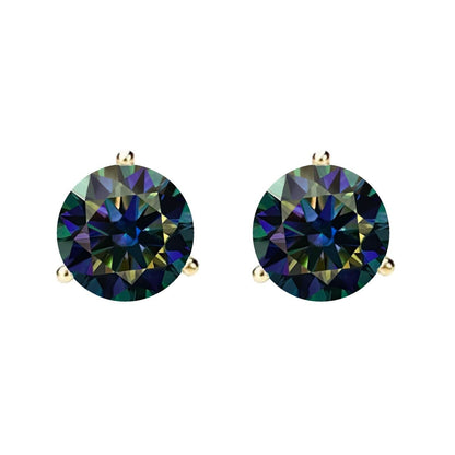 14K Gold GRA CertifiedD-VVS1 Rainbow Blue Moissanite ScrewBack Stud Earrings