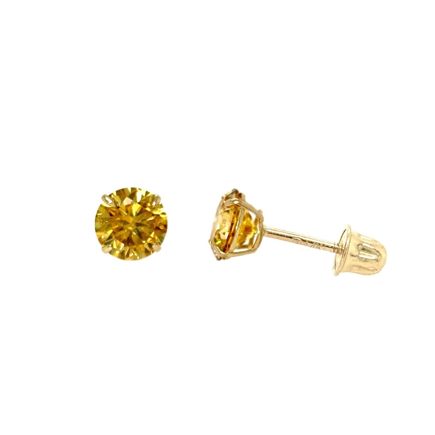 14K Gold GRA Certified D-VVS1 Round Yellow Moissanite Screw Back Studs Earrings