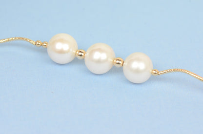 14K Yellow Gold Natural White genuine Pearl Necklace, Bracelet, Earrings Set