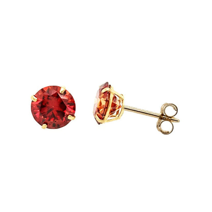 14K Gold GRA Certified D-VVS1 Round Garnet Moissanite Push Back Studs Earrings