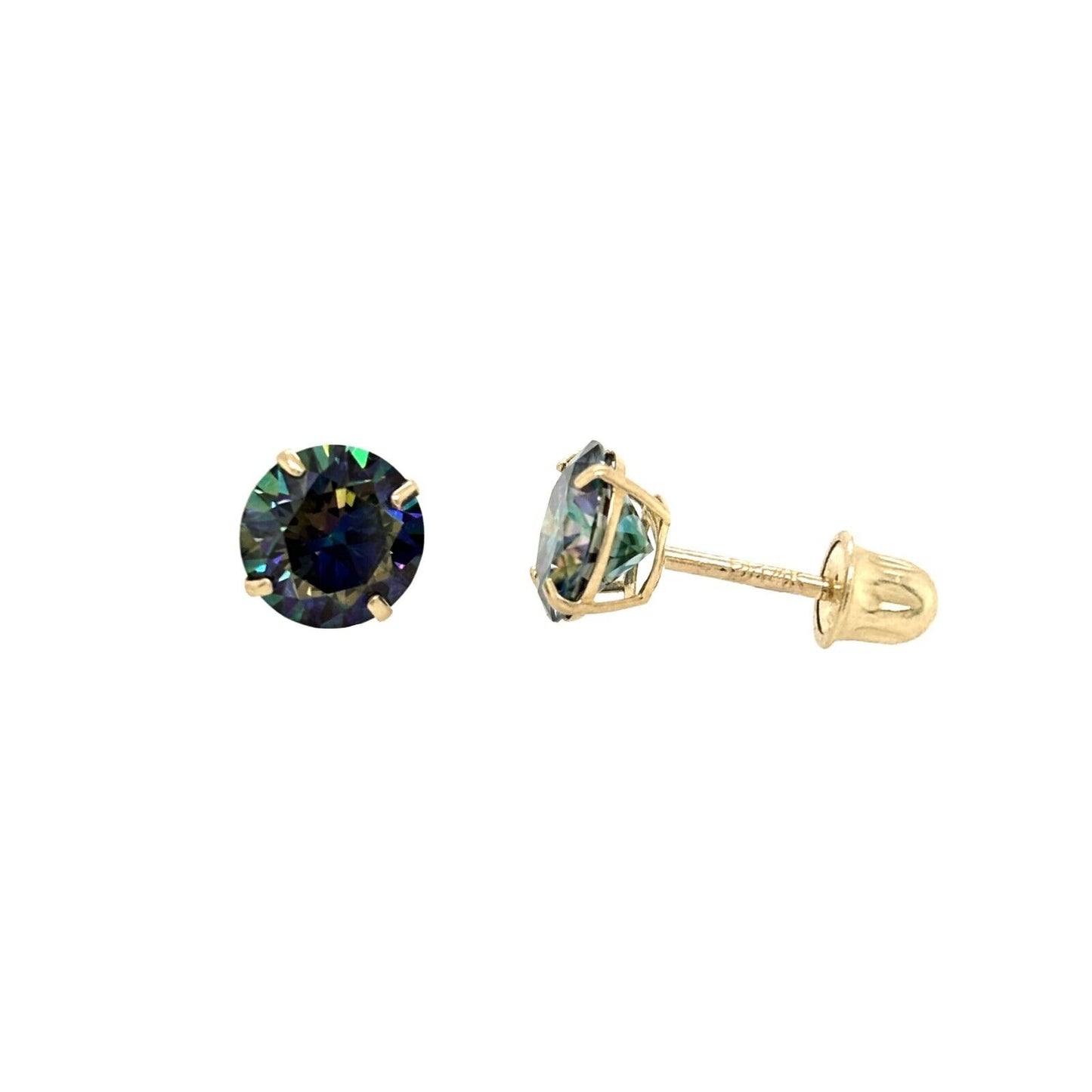 14K Gold GRA Certified D-VVS1 Rainbow Blue Moissanite Screw Back Studs Earrings