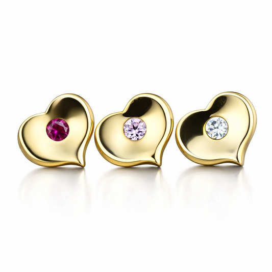 14K White or Yellow Gold  Heart Shape CZ Stud Earrings