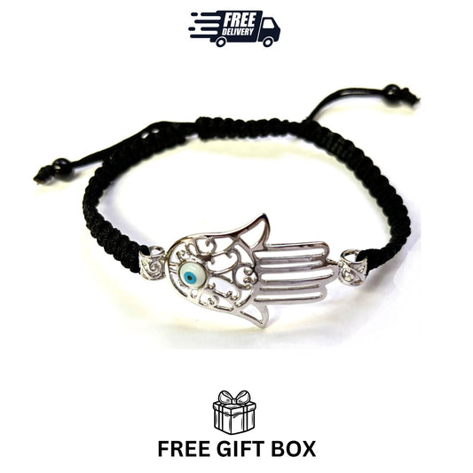 925 Sterling Silver  Hamsa Bracelet 6" Adjustable to 11"