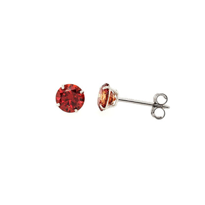 14K Gold GRA Certified D-VVS1 Round Garnet Moissanite Push Back Studs Earrings