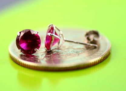 14K Solid White Gold 6mm Round Birthstone Stud Earrings with Push Back