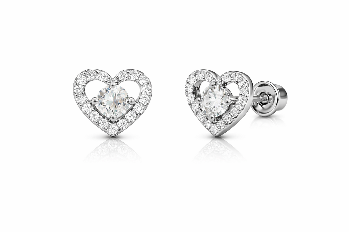 14k Solid Yellow and White Gold Heart Stud Earrings