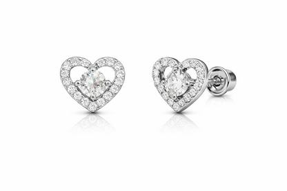 14k Solid Yellow and White Gold Heart Stud Earrings
