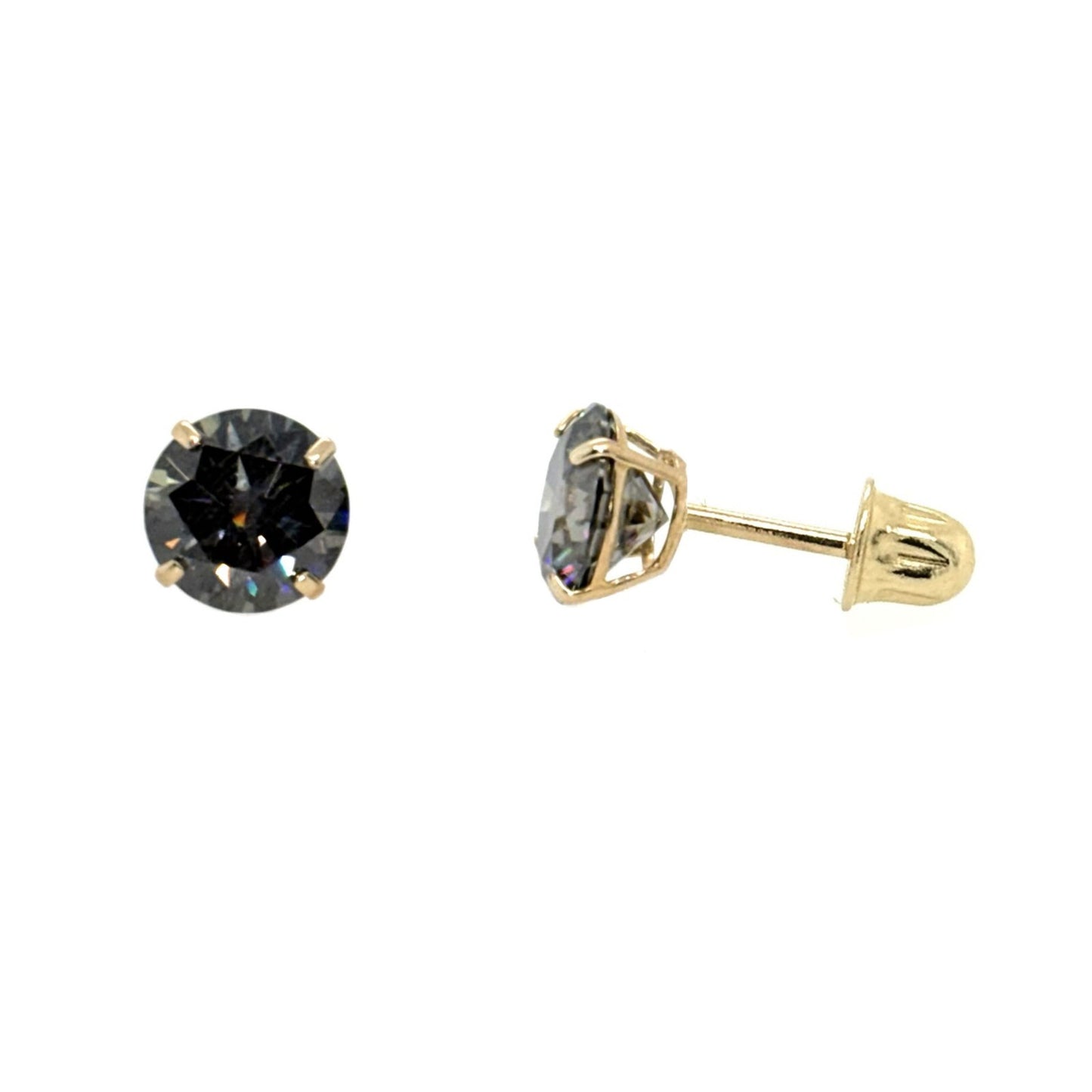 14K Gold GRA Certified D-VVS1 Round Grey Moissanite Screw Back Studs Earrings