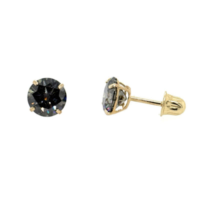 14K Gold GRA Certified D-VVS1 Round Grey Moissanite Screw Back Studs Earrings