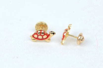14K Yellow Gold Turtle Screw Backs Children's Stud Earrings