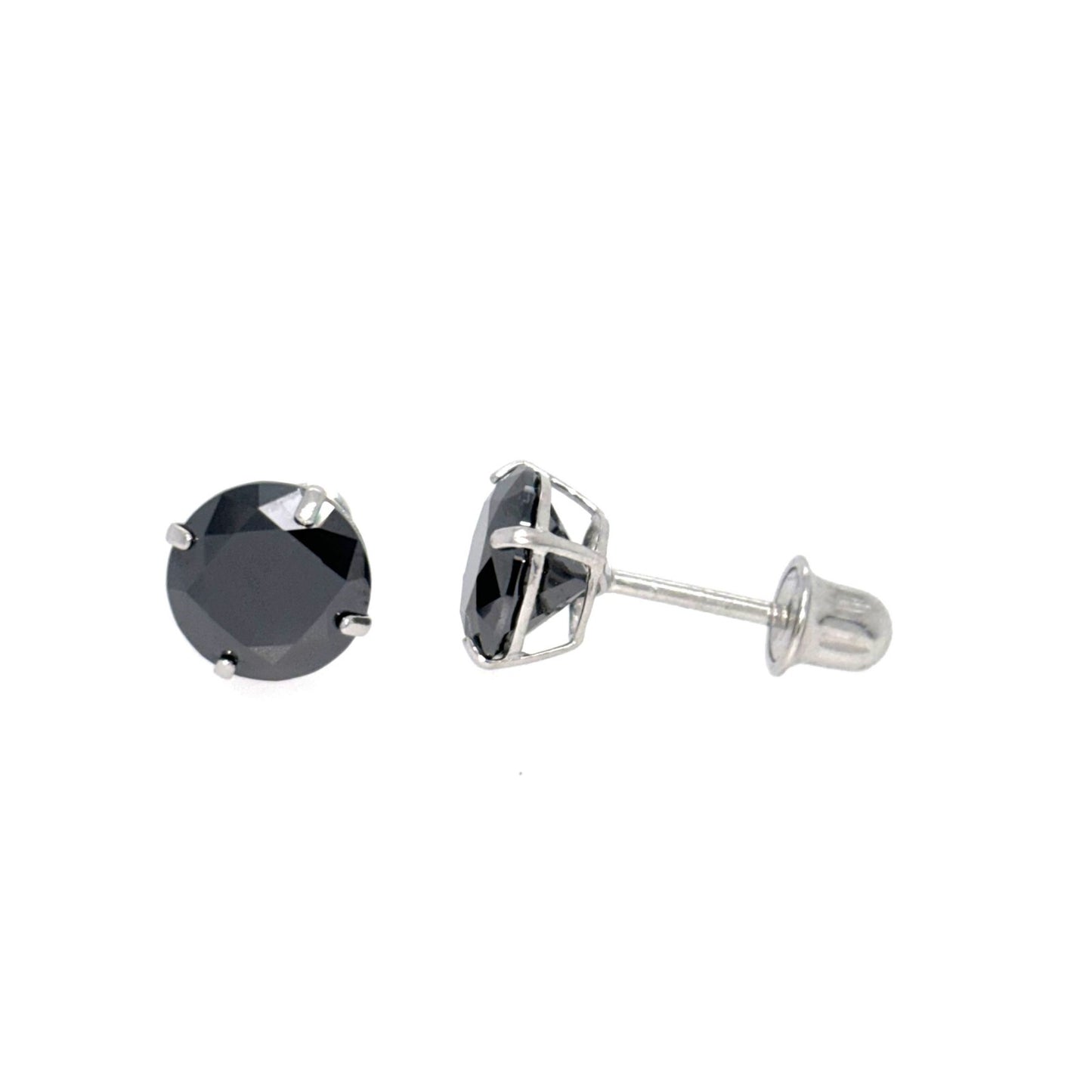 14K Gold GRA Certified D-VVS1 Round Black Moissanite Screw Back Studs Earrings