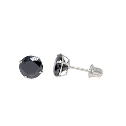 14K Gold GRA Certified D-VVS1 Round Black Moissanite Screw Back Studs Earrings