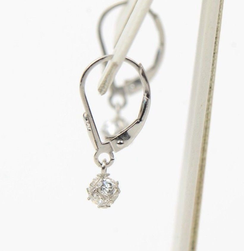 925 Sterling Silver Womens CZ Ball Dangle Earrings