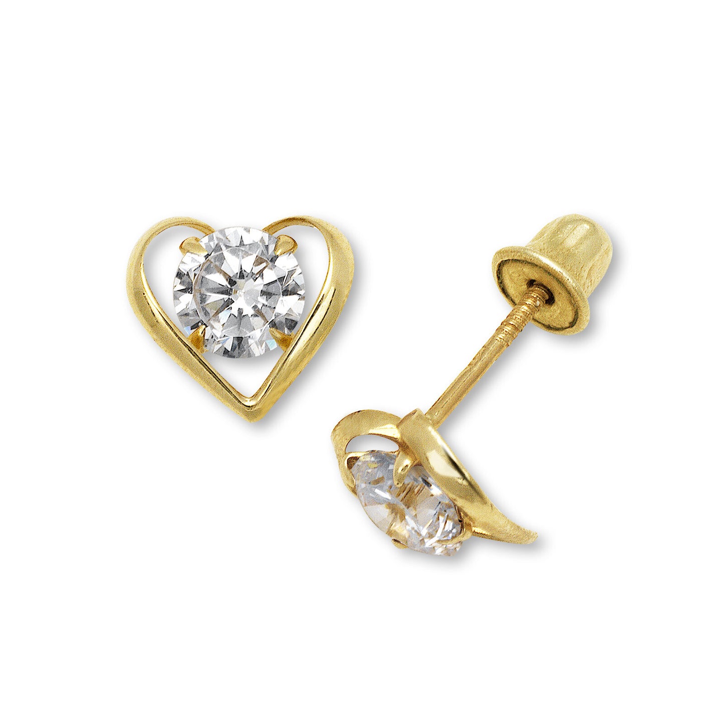 14k Yellow Gold CZ Open Heart Stud Earrings