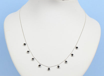 14K White Gold Necklace By The Yard With Round Shaped Black CZ 18" Cleopatra