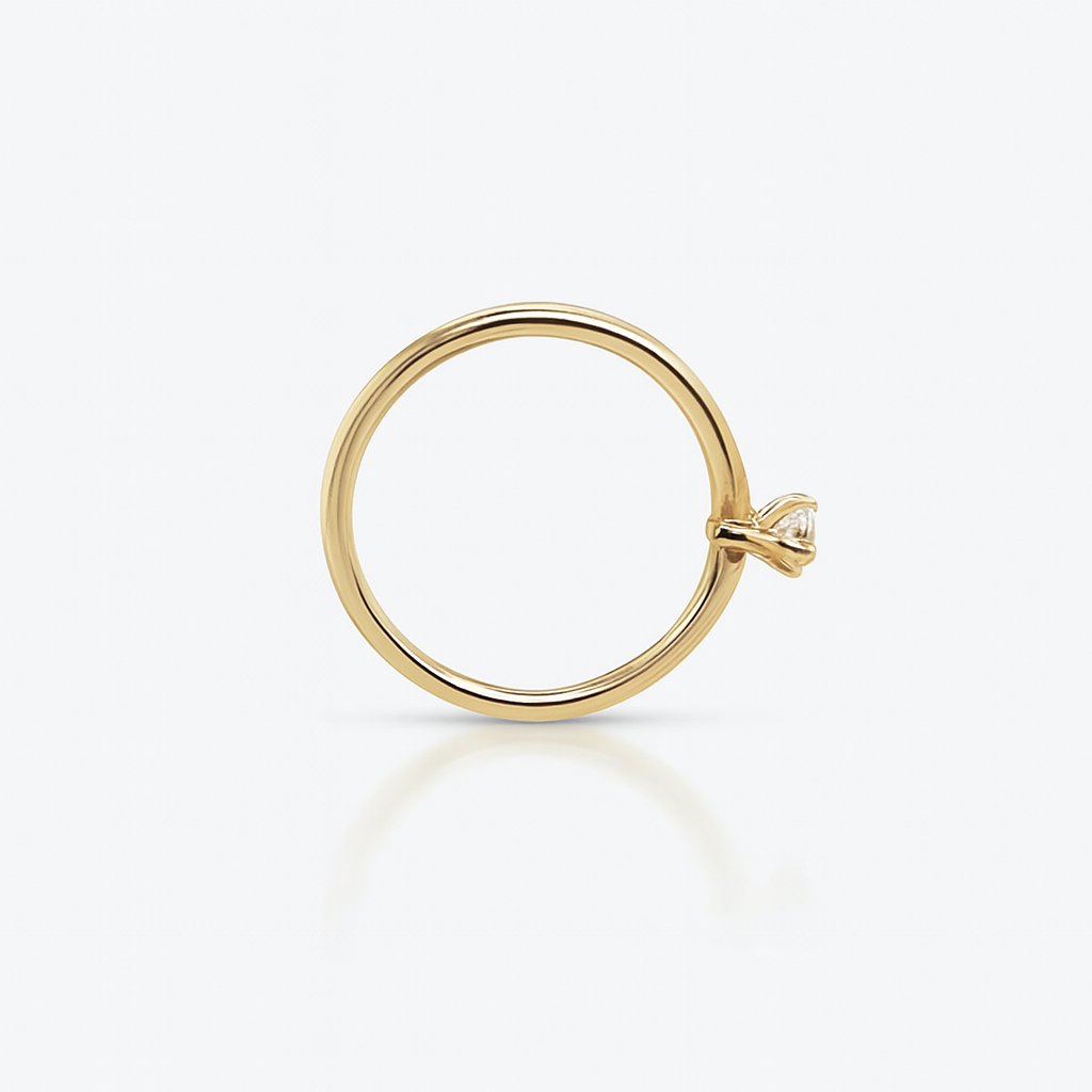 14K Solid Yellow Gold Nose Ring Hoop with 1.5mm CZ Stone