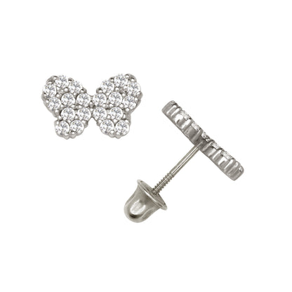14k Yellow or White Gold Butterfly CZ Stud Earrings