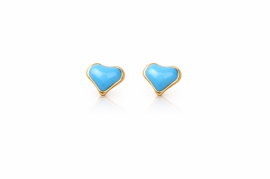 14K Yellow Gold Enamel Heart Baby Stud Earring, Screw back